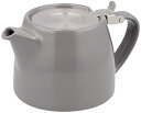 フォーライフ(FOR LIFE) ティーポット 陶器 400 2杯用 茶こし付き 食洗機対応 蓋が落ちない 片手で注げる グレー ミニスタンプテ