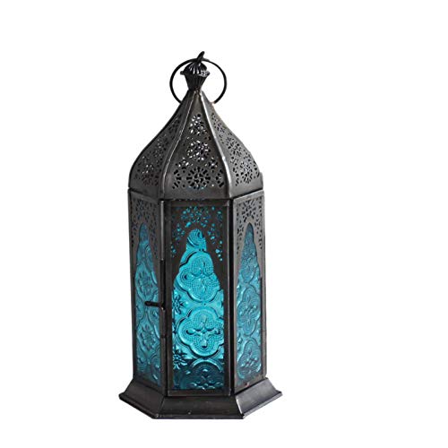 モロッコランタン・キャンドルホルダー 高さ24cm オリエンタルランプ6面のレリーフガラス Morocco Lantern Candle hol