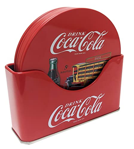The Tin Box Company Coke コースター6点セット スタンディングメタルホルダー付き、レッド