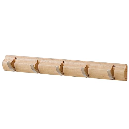 ドウシシャ ウォールハンガー 壁掛けフック 5連 開閉式フック 壁を傷つけない 賃貸OK ナチュラル木目 おしゃれ 木製 取付ガイド付きで簡単設