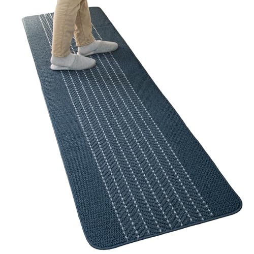 乐天商城 - オカ(OKA) 優踏生洗いやすい キッチンマット 約60cm×252cm ネイビー(ヘリンボン) (洗える 軽量 滑り止め クッション)
