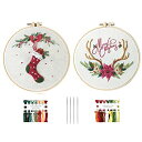 刺繍キット 刺しゅう クリスマス飾り クロスステッチキット 初心者向け DIY 手作り 刺繍枠2本 内径約20CM 刺繍糸 刺繍用布2枚 刺繍工