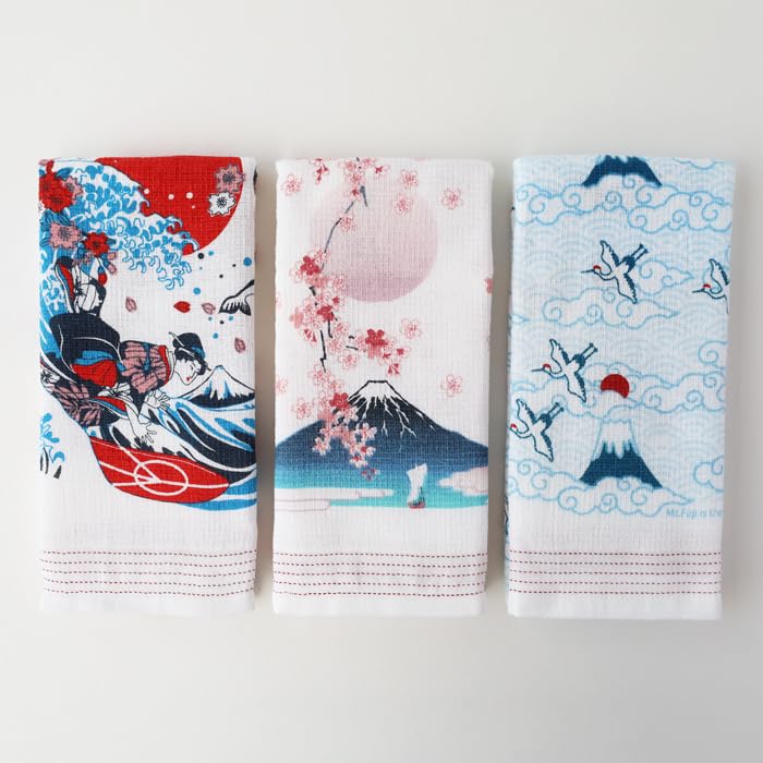 【コンテックス】タオル手ぬぐい＜61450-90＞3本セット フェイスタオル 布ごよみ（フジヤマサーファー/桜富士/日本一）(3.0)