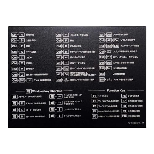 Clip wan役立つマウスパッド モノクロ キーボード ショートカットキー表 Windows10/8.1用