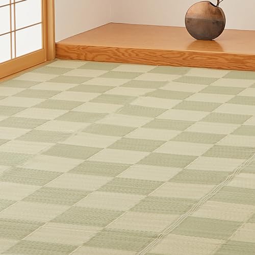 Carpet Tiles - 萩原 洗える い草風カーペット グリーン 本間4.5畳 約286X286cm 「倉間」 ラグ 花ござ 抗菌 市松柄 保育園 ペット 畳保護