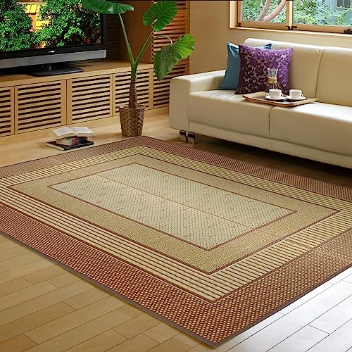 萩原 国産い草ラグ 裏貼り ブラウン 約191×250cm 「エルモード」 和モダン 抗カビ