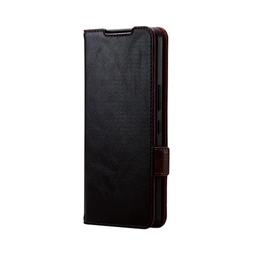 エレコム AQUOS R7 (SH-52C) ケース カバー 手帳型 レザー 耐衝撃 マグネット付きフラップ ステッチ ストラップホール付 ブラ