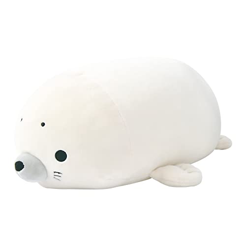 乐天商城 - りぶはあと ポリエステル ボルスタークッションマシュマロアクアミエアザラシ(全長約27cm)ふわふわもちもち48051-12