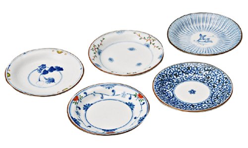 西海陶器 波佐見焼 小皿 染錦絵変り 化粧箱入 直径12 cm 5枚セット 31987
