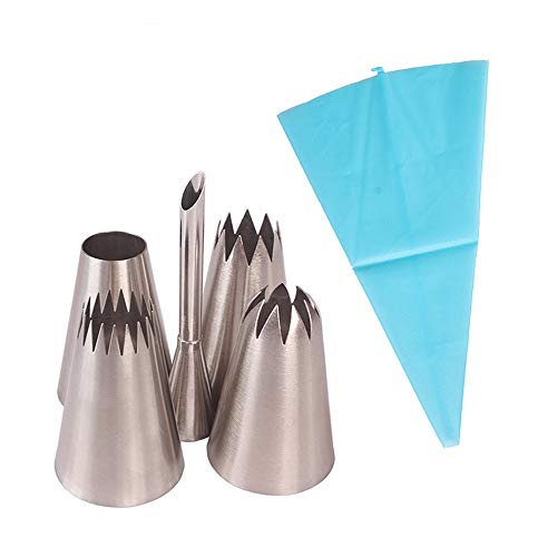 絞り口金 シュークリーム用 口金 ステンレス シリコン 絞り袋 クッキー ケーキ デコレーション お菓子作り 製菓道具 6点セット