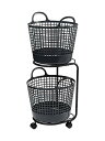 ライクイット (like-it) ランドリー 洗濯 収納 ラウンド型バスケット 2段 約幅41×40.5×90.5cm(キャスター含む) ブラッ