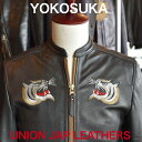 UNION JAP UJ-0021 【YOKOSUKA】 刺繍入シングルライダースジャケット ブラック 本革 LL 3L 3Lwideサイズ