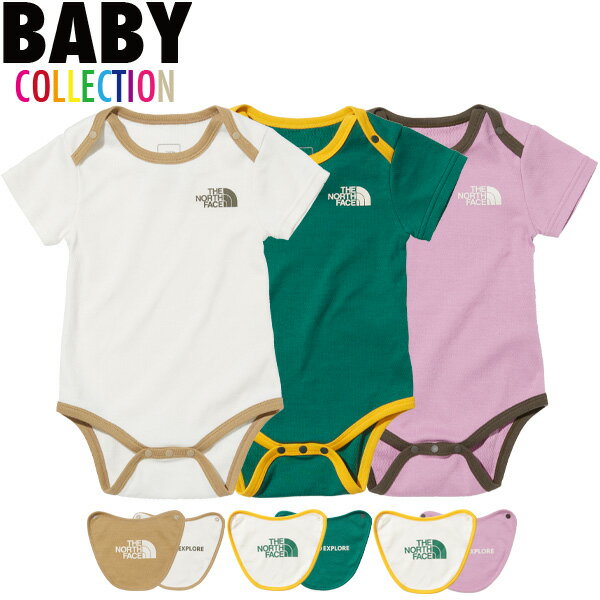 正規取扱店 ノースフェイス ベビー ショートスリーブロンパース＆2Pビブ 送料無料 THE NORTH FACE Baby S/S Rompers & 2P Bib 半袖ロンパースとスタイ2点のセット 吸汗速乾性 オーガニックコットン ユニセックス 男の子 女の子 誕生日 出産祝い 全3色 NTB12202