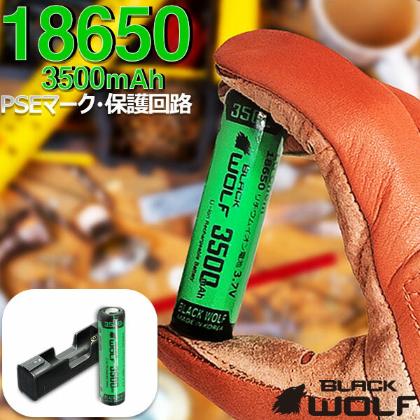 18650キット 18650リチウムイオン電池 充電クレードルセット(大容量) サムスンSUMSUNG SDIセル 3500mAh 18650バッテリー PSE 保護回路付き 5V1A マイクロUSBケーブル cタイプ チャージ表示 安全装置 Li-1700 BLACKWOLF ブラックウルフ