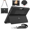 Surface Pro 11/10/9 ケース 耐衝撃 カバー TPU 耐衝撃ケース 片手持ち ショルダー紐 ストラップ ショルダーベルト付き スタンド機能 サーフェスプロ9 取っ手 持ち手 片手操作 落下防止ベルト付き