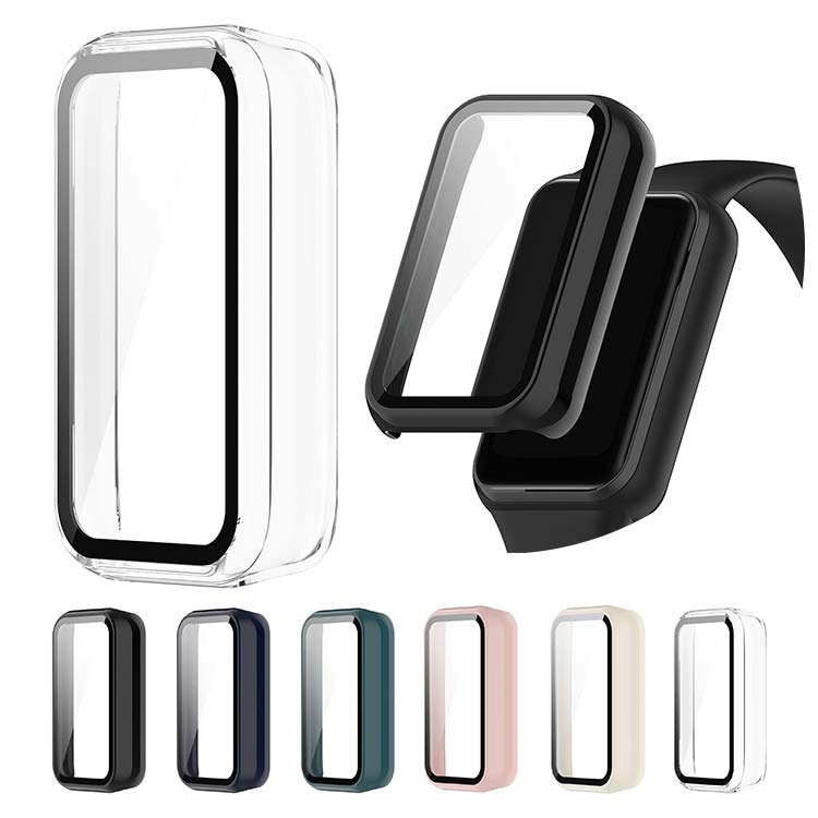Amazfit Band 7 ケース カバー 強化ガラス（ガラスフィルム）付き 全面保護 液晶保護ケ ...