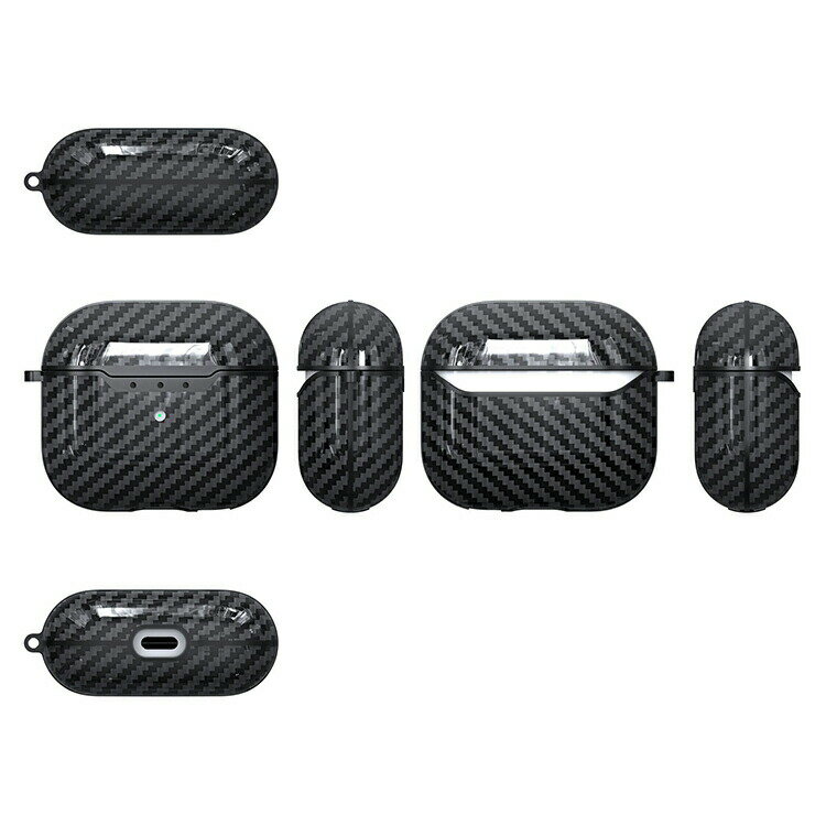 AirPods4 ケース AirPods 4 保護カバー カーボン調 カラビナ付き TPU ソフトケース...