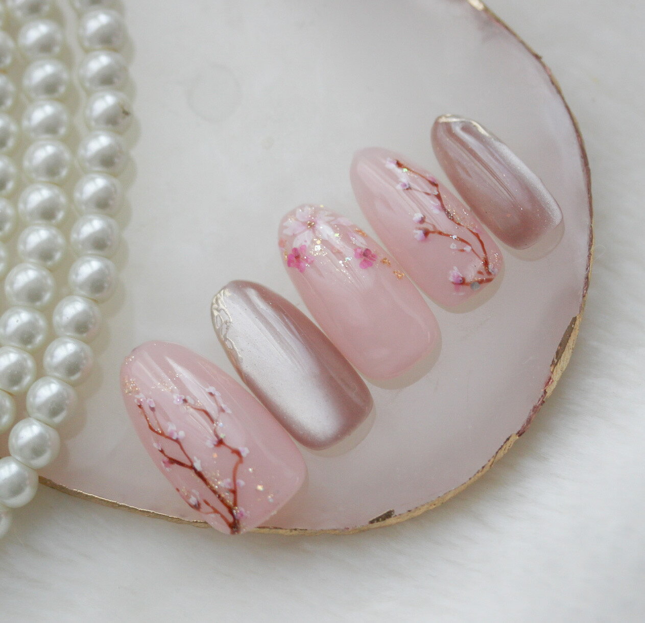 No.49 オーダーネイルチップ 桜 春 お花見 うさぎ くも マット かわいい No.49 オーダーネイルチップ 桜 春 お花見 うさぎ くも マット