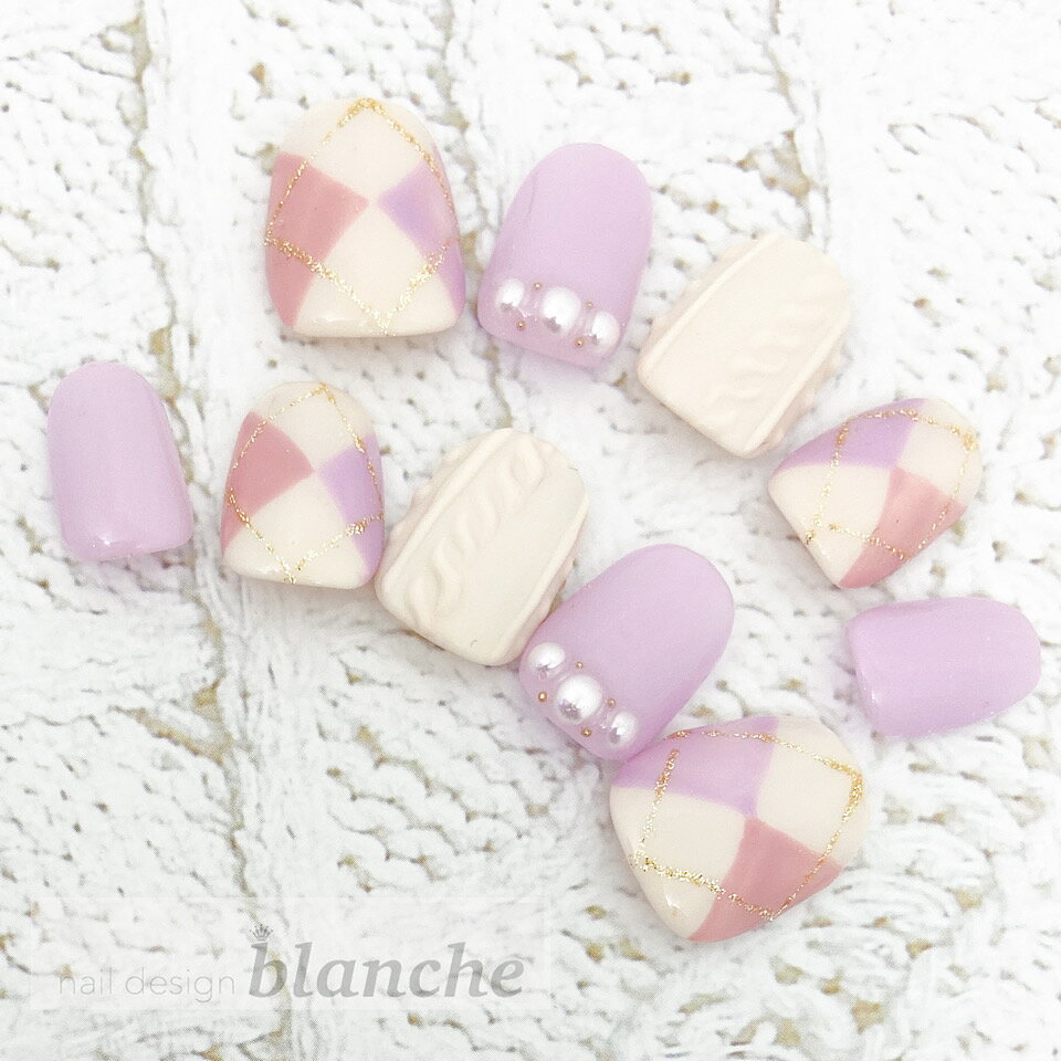 楽天ネイルチップ専門店　Blanche【送料無料】【フリーサイズ16枚入り・両面テープ・ヤスリ付き】★ネイルチップ★　当店オリジナルハンドメイド　アーガイルニットネイル | ネイル、つけ爪、ジェルネイル、アクセサリー、NailTip