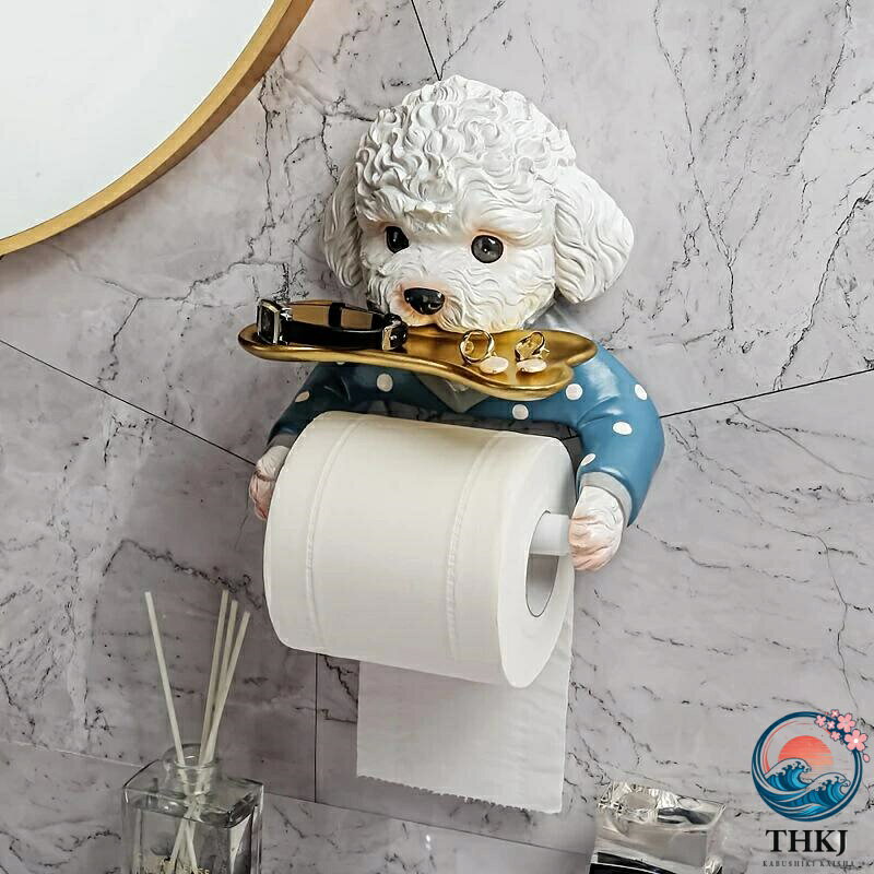 ブランシュストアの犬のトイレットペーパーホルダー トイレットペーパーホルダー いぬ イヌ トイレットペーパー スタンド ドッグ 収納 壁掛け型 穴開けない おしゃれ ハウスオフィ 簡単設置 おもしろ｜アングル3