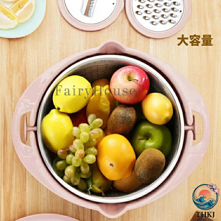 ブランシュストアの水切りかご 多機能 ステンレス 洗う 切る おろし 米とぎ フルーツかご 野菜洗い 千切り器 スライサー キッチン マルチザル 水切りボウル 家庭用 大容量 錆びにくい｜アングル3