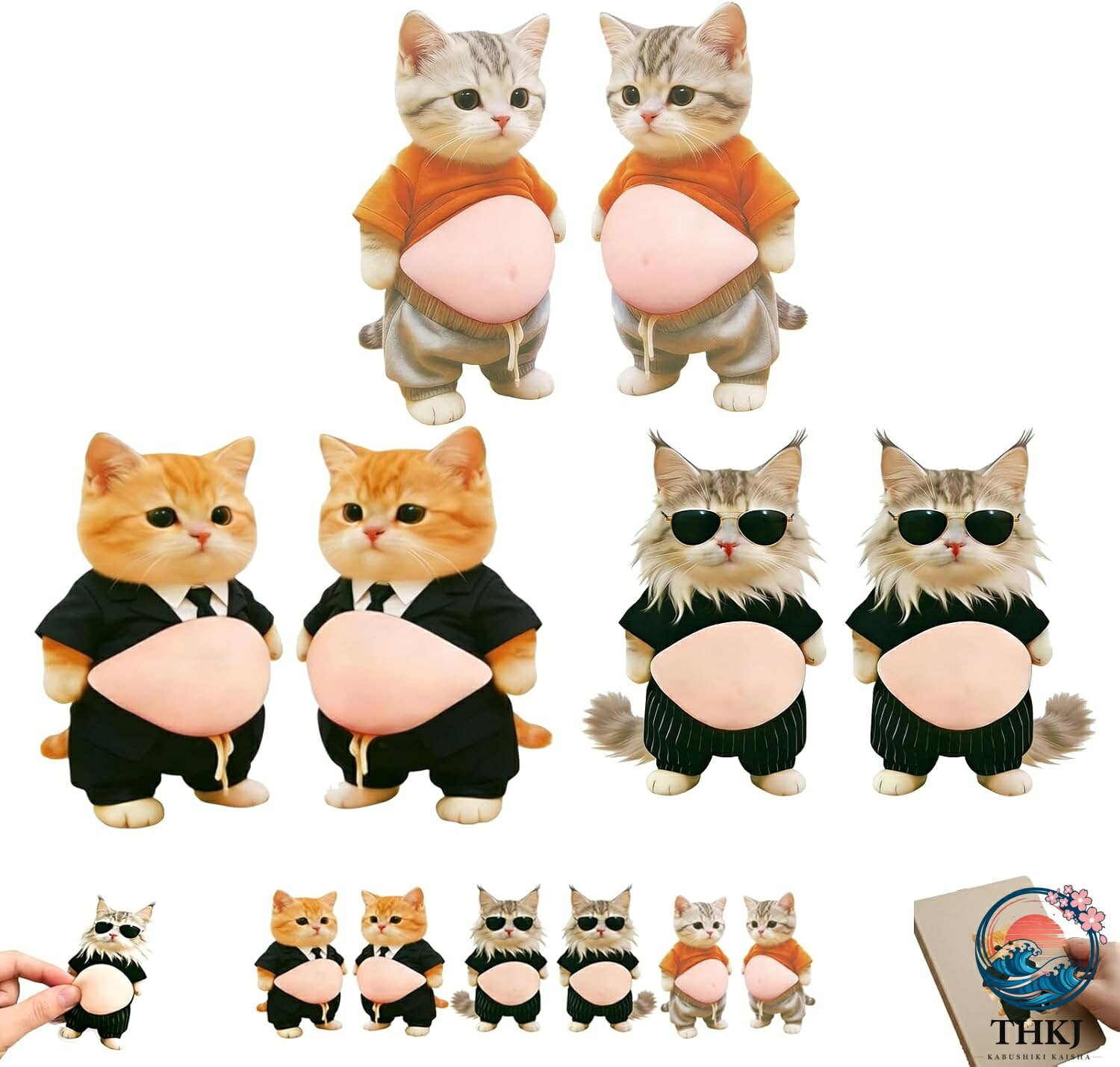 【素 材】TPR素材を使用。高さは約12cm（4.7インチ）。【3D 柔らかい触感 × ぷにぷく動作】柔らかくしなやかなデザインなので、ドアの裏側に固定でき、ドアストッパーとして効果的に機能し、衝突を防ぎ、壁に不要な傷が付くのを防ぎます。デブ猫の愛らしいデザインに3D立体構造を採用し、マシュマロのようなふわふわ、もちもちの柔らかさを実現しています。お腹の部分を押すとぷくぷくと可愛く動き、指先で触れるたびに癒しを感じられ、ストレス解消に最適です。【超かわいいデブ猫デザイン × 多用途デコ】丸々としたデブ猫の表情が愛らしく、どこに貼っても明るい雰囲気を演出できます。携帯電話の背面やケースはもちろん、手帳や日記帳の装飾に活用すると、専属の可愛い空間を作ることができます。【スクイーズ機能 × ストレスリリーフ】もっちりとした素材で、繰り返し押しても形が戻る3D立体シールで、仕事や勉強の合間に簡単にストレスを発散できるおしりぷにぷにシールです。【強力粘着 × 使いやすいステッカー】高品質な粘着剤を使用しており、貼り付けが簡単で、紙、プラスチック、金属等の様々な素材にしっかりと固定できます。また、無理なく剥がせる設計で、貼り替えても糊残りが少なく、繰り返し使用にも対応しています。【手芸用品 × 多シーン活用】手芸制作のアクセサリーとしても最適で、カード作りやギフトラッピングのデコレーション等、創作の幅を広げることができます。家庭、オフィス、学校等、どの場所でも活用できる実用的で可愛いアイテムで、自分用はもちろん、プレゼントとして贈るのもおすすめです。【素 材】TPR素材を使用。高さは約12cm（4.7インチ）。【3D 柔らかい触感 × ぷにぷく動作】柔らかくしなやかなデザインなので、ドアの裏側に固定でき、ドアストッパーとして効果的に機能し、衝突を防ぎ、壁に不要な傷が付くのを防ぎます。デブ猫の愛らしいデザインに3D立体構造を採用し、マシュマロのようなふわふわ、もちもちの柔らかさを実現しています。お腹の部分を押すとぷくぷくと可愛く動き、指先で触れるたびに癒しを感じられ、ストレス解消に最適です。【超かわいいデブ猫デザイン × 多用途デコ】丸々としたデブ猫の表情が愛らしく、どこに貼っても明るい雰囲気を演出できます。携帯電話の背面やケースはもちろん、手帳や日記帳の装飾に活用すると、専属の可愛い空間を作ることができます。【スクイーズ機能 × ストレスリリーフ】もっちりとした素材で、繰り返し押しても形が戻る3D立体シールで、仕事や勉強の合間に簡単にストレスを発散できるおしりぷにぷにシールです。【強力粘着 × 使いやすいステッカー】高品質な粘着剤を使用しており、貼り付けが簡単で、紙、プラスチック、金属等の様々な素材にしっかりと固定できます。また、無理なく剥がせる設計で、貼り替えても糊残りが少なく、繰り返し使用にも対応しています。【手芸用品 × 多シーン活用】手芸制作のアクセサリーとしても最適で、カード作りやギフトラッピングのデコレーション等、創作の幅を広げることができます。家庭、オフィス、学校等、どの場所でも活用できる実用的で可愛いアイテムで、自分用はもちろん、プレゼントとして贈るのもおすすめです。