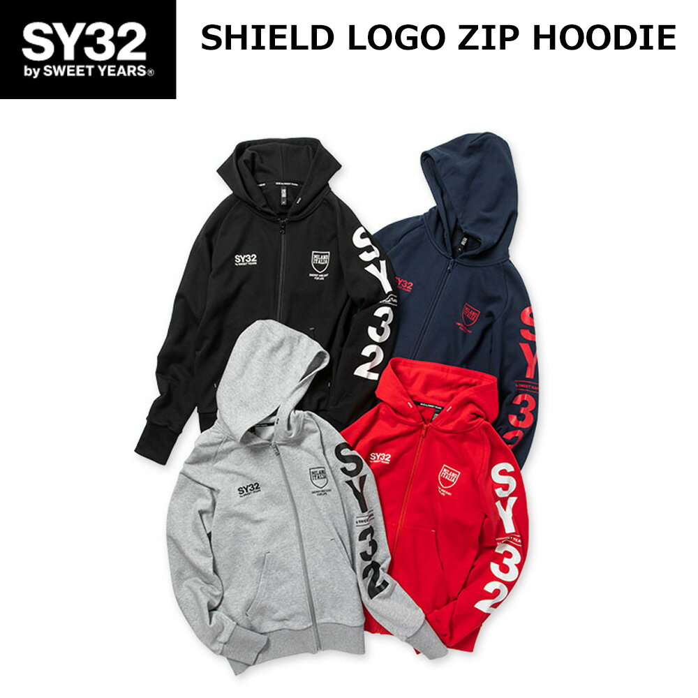 SY32 シールド ロゴ ジップ フーディー SHIELD LOGO ZIP HOODIE 13067 エスワイサーティトゥバイスィートイヤーズ パーカー ジッパー メンズ ウエア 全4色 ブラック レッド グレイ ネイビー フード