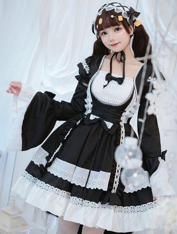 メイド服 フィッシュテール コスプレ 衣装 人気 ハロウィン ロリータ ワンピース メイド アイドル 半袖 長袖 2way 黒 ブラック 赤 レッド ピンク 水色 メイドカフェ メイド喫茶 milky time