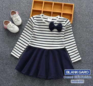 キッズ 送料無料 ミニワンピース ワンピース 子供服 こども服 春 ボーダー柄 リボン フレアスカート 女の子 シンプル カジュアル 普段着 韓国子供服 秋 かわいい おしゃれ 100 110 120 130