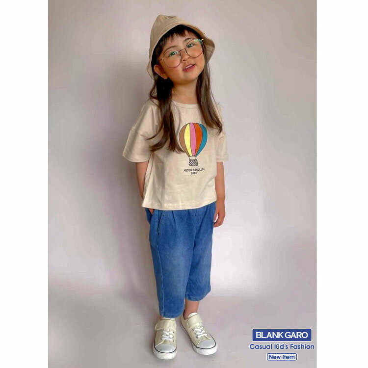 キッズ 送料無料 Tシャツ半袖 Tシャツキッズ バルーンプリント 気球プリント 子供服 女の子 女児 男の子　男児 シンプル カジュアル 普段着 韓国子供服 春 夏 かわいい おしゃれ 100 110 120 130