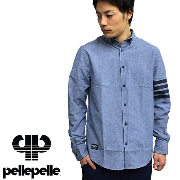 PELLEPELLE / ペレペレ 長袖シャツ ボタンダウン ナンバーシャツ PM8001501ぺれぺれ.メンズ.ストリート.B系.HIPHOP.B-BOY.411.ギャング.シャツ.長袖シャツ.ルーズ.ビッグサイズ.大きいサイズ 通販 あす楽対応