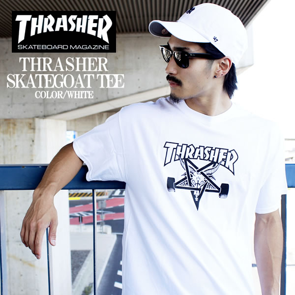 THRASHER スラッシャー US直輸入 半袖Tシャツ SKATEGOAT S/S Tシャツ ホワイト 白 スケーター SKATE ス..