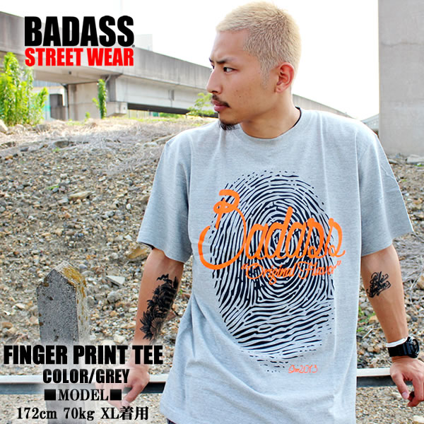 楽天BLASTBADASS Finger print バダス 半袖 Tシャツ グレー×オレンジ 灰 メンズ レディース ファッション ストリート B系 スケート STREET WEAR オシャレ ダンス 衣装 キッズ 大きいサイズ トップス 服 スポーツ アウトドア SKATE SPORTS ロゴ 春 夏 ヒップホップ HIPHOP プリント