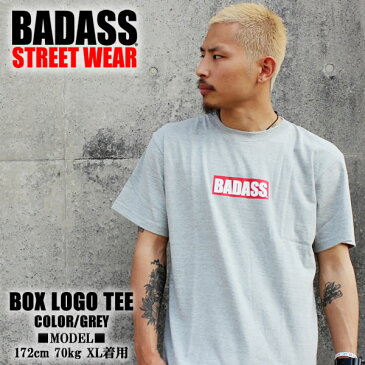 BADASS BOX LOGO バダス Tシャツ グレー 灰 メンズ レディース ファッション ストリート B系 スケート BADASS STREET WEAR オシャレ ダンス 衣装 キッズ 大きいサイズ トップス 服 スポーツ アウトドア SKATE SPORTS ロゴ 春 夏 ヒップホップ HIPHOP