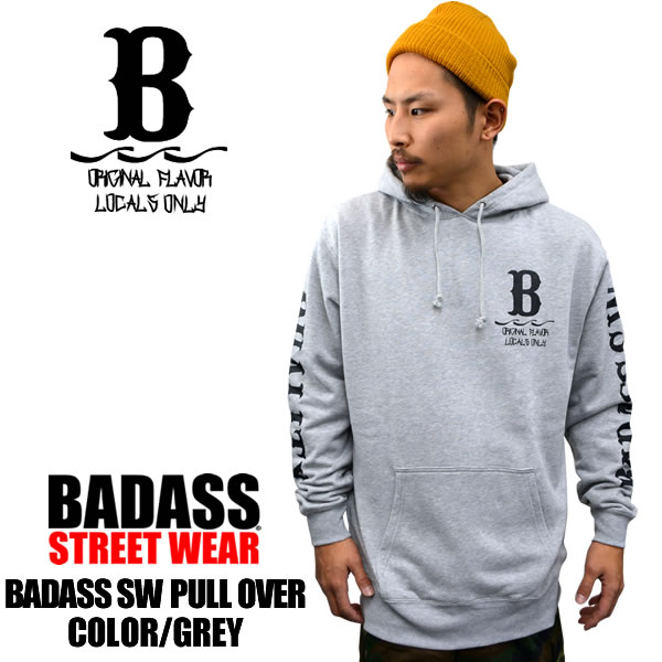 待望の再入荷！！BADASS バダス パーカー メンズ スウェット 袖ロゴ スリーブロゴ メンズファッション トップス アウター 『グレー×ブラック』大 小 クルーネック 春夏 メンズ 春物 スウェットプリント 無地 フード 部屋着 普段着 あす楽 即納 BADASS SW CREWNECK SWEAT