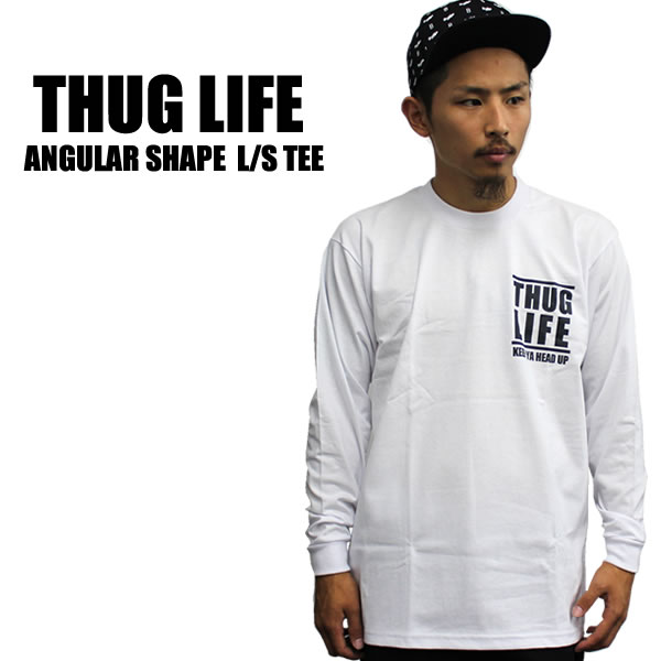 THUG LIFE / サグライフ 長袖Tシャツ KEEP YA HEAD UP / ホワイト×ブラックてぃーしゃつ.ティーシャツ.オリジナルブランド.ワンポイント.2Pac.2パック.HIPHOP.LA.NY.ストリート.ワーク.ミリタリー.新作.限定