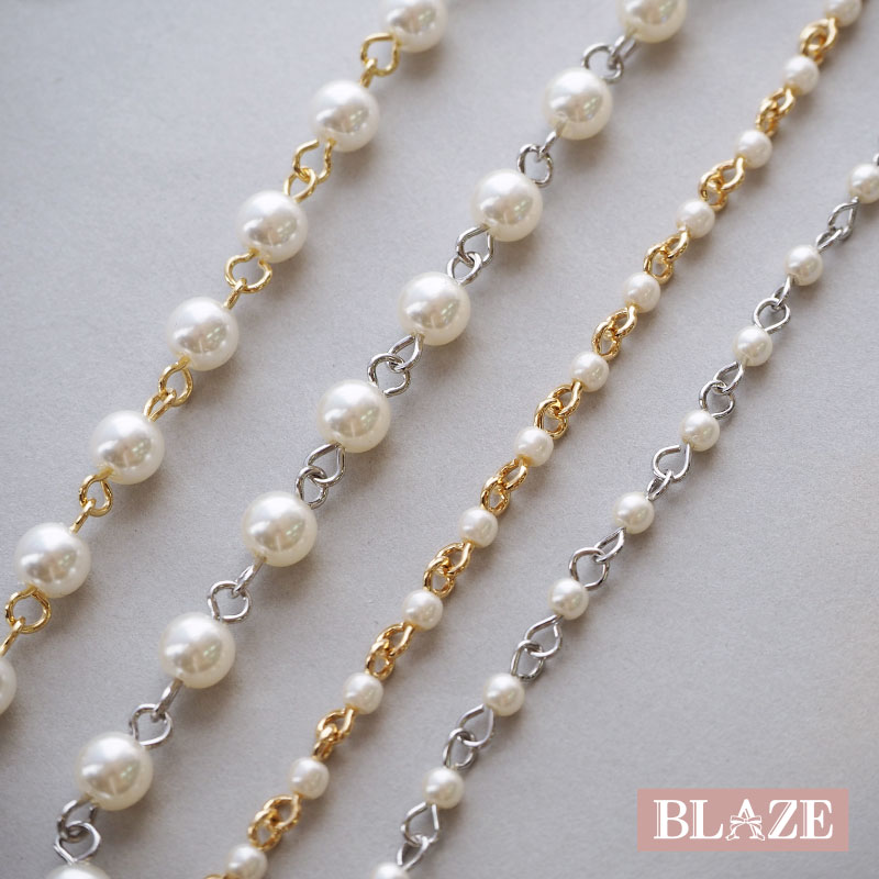 【計り売り10cm単位】アクリル パールチェーン 3mm 6mm シルバー ゴールド BLAZE ハンドメイド 手芸 クラフト 商用利用可能 アクセサリーパーツ パーツ デザインチェーン アクリル ビーズ パール 資材 素材 作製 装飾 材料 上品 銀色 金色 全四種 0.3cm 0.6cm