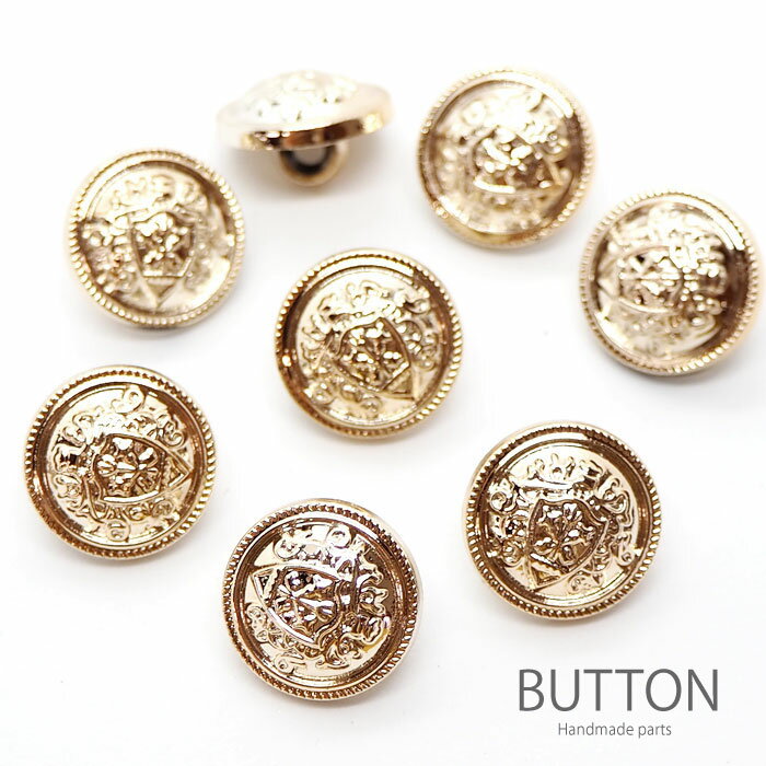 【8個入り】 プラスチック ボタン 約15mm ゴールド エンブレム BLAZE ハンドメイド クラフト 手芸 パーツ 商用利用可能 手作り 資材 素材 作製 ...