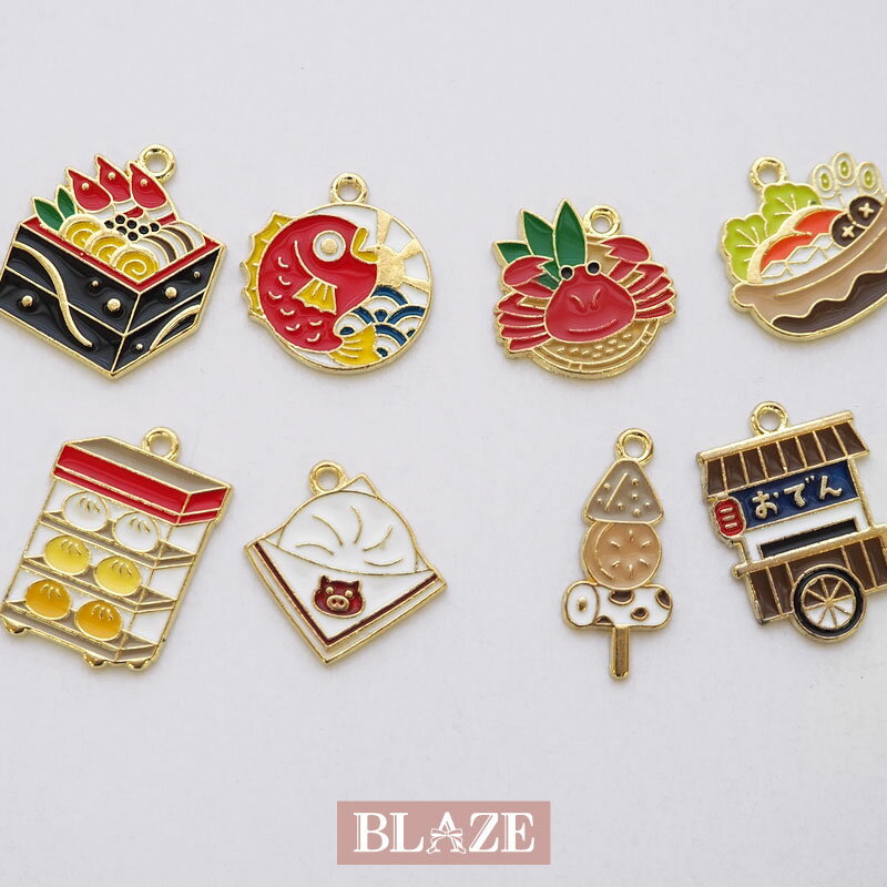 エポチャーム 冬 食べ物 モチーフ デザイン BLAZE ハンドメイド クラフト 手芸 アクセサリー パーツ 金属チャーム 料理 食事 カニ おでん 鯛 肉まん 商用利用可能 材料 資材 素材 作製 メタルチャーム チャーム キーホルダー 縦約17~24mm 横約10~20mm