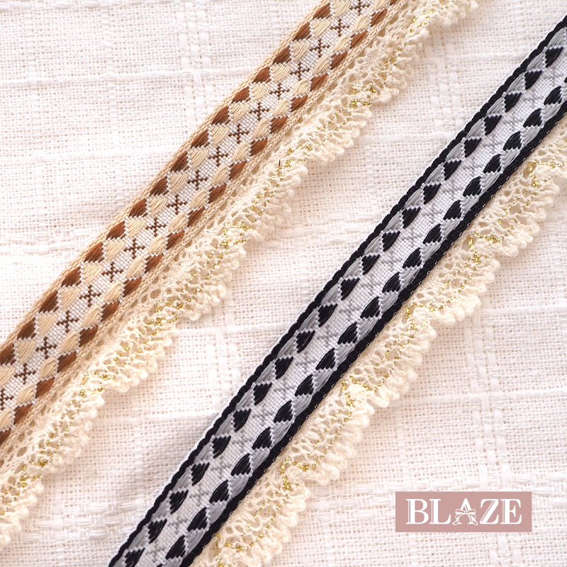 【50cmカット】3cm幅 チロリアンテープ レース付き 刺繍テープ チロルテープ ネイティブ柄 金糸 BLAZE ..