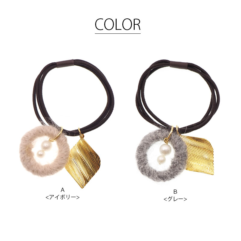 ヘアゴム ファー リング ＆ ゴールド リーフ BLAZE 大人っぽい 上品 髪ゴム まとめ...