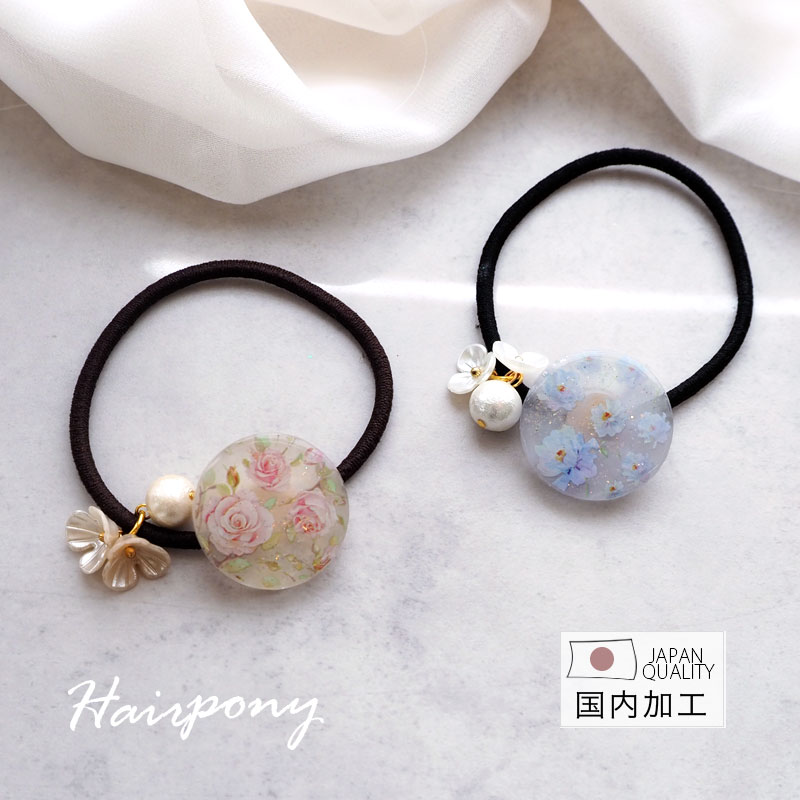 〈770円福袋チケット対象〉ヘアゴム フラワー パール ゴールド 花 花柄 国産 日本製 レジン ヘアアクセサリー ヘアアクセ アクセサリー 髪ゴム 髪飾り ま...