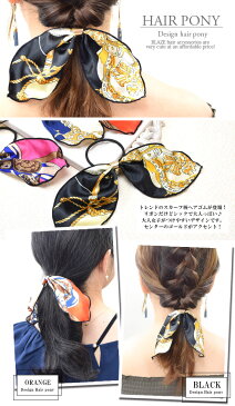 ヘアゴム スカーフ 柄 ゴールド パーツ 付き BLAZE ヘアアクセサリー