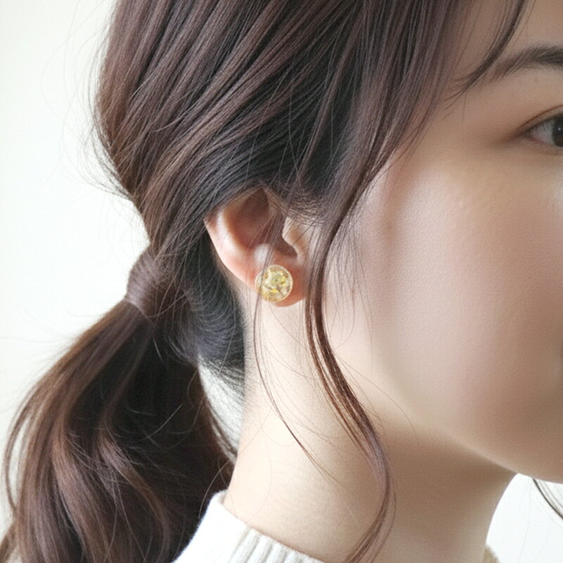 ピアス イヤリング 4個セット ミモザ 花 ドライフラワー サークル レジン ノンホールピアス 樹脂イヤリング かわいい おしゃれ 上品 レディース 日本製 国産 ギフト プレゼント 2/25発売 〈770円福袋チケット対象〉