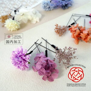 【3本・2本セット】和装 髪飾り Uピン ドライフラワー あじさい かすみ草 パール BLAZE レディース ヘアアクセサリー ヘアアクセ 和服 着物 浴衣 袴 振袖 6/29発売格安セール