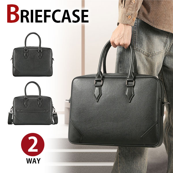 商品詳細 支払詳細 発送詳細 注意事項 ■ブランド： 　Mybag（マイバッグ）　 　商標登録：第5977716号 　第18類：鞄 ■商品番号： 　re6056 ■サイズ： 　横40cm×縦29cm×マチ8cm ■重さ： 　約1.1kg ■素材： 　牛革本革 ■仕様： 　15型PC、iPad、A4書類などが収納可能 　メインファスナーポケットX1 　内側：ファスナーポケットX1、小物ポケットX2、PC入れx1 　 ■色： 　ブラック ■商品説明： しっとりとした質感の滑らかな牛革を使用た本格派ブリーフケース。 シンプルでしっかりした作りなのに軽く機能的。 落ち着いたデザインなのでどんな服装にも合わせやすく、 使い回しに便利な2wayトートバッグです。 また、用途に応じて簡単に取付できるショルダーストラップ付きで、手持ち、肩掛けの2WAY仕様。 使い続けてもらえる使いやすさに、デザイン性と耐久性もプラスした 本格派の実力を備えたブリーフケースです。 A4サイズの雑誌やファイルも余裕で入るので、 普段使いに活躍する2wayトートバッグです! 当店の他のブリーフケースもオススメします。 商品詳細 支払詳細 発送詳細 注意事項 お支払い金額は、商品代税込になります。 お支払い方法は、 ■クレジットカード決済 ■銀行振込 ■後払い決済(手数料250円（請求書発行料）をお客様にご負担いただきます。) ■Apple Pay ■セブンイレブン（前払） ■ローソン、郵便局ATM等（前払） ■代金引換 の何れかでお願い致します。 商品詳細 支払詳細 発送詳細 注意事項 ■送料(梱包および運送料)は、全国一律0円です。 ■運送会社/発送手段は当方指定(元払いのみ着払い不可)に限らせていただきます、予めご了承下さい。 ■お急ぎの方は必ず納期情報からご確認ください。 ■当店はラッピング無料ご提供致します。ご必要な方は「ギフト配送を希望する」のところをチェックしてください。 商品詳細 支払詳細 発送詳細 注意事項 ご注意： ■写真の商品と実際の商品はブラウザ環境によって、多少色味が異なる場合がございますので、予め、ご了承くださいませ。 ■当店ではメーカーから密閉した状態で入荷後、検品の上再度袋詰め致しておりますので、店頭にある商品とは違い、匂いが多少強く感じられるものもございます。数日のご使用や陰干しなどで気になる匂いはほとんど感じられなくなりますのでお試しくださいませ。