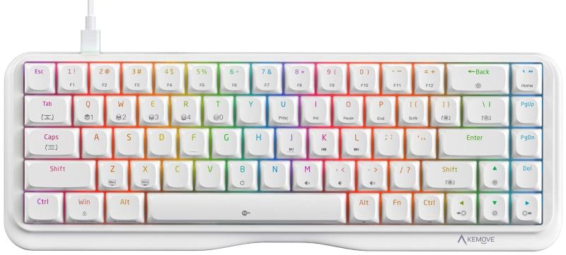 KEMOVE K68se 有線60%ゲーミングメカニカルキーボード RGBバックライト/ライティングストリップ、クリッキーブルースイッチ、DSAプロファイルPBTキーキャップ Windows/Mac対応、ホワイト