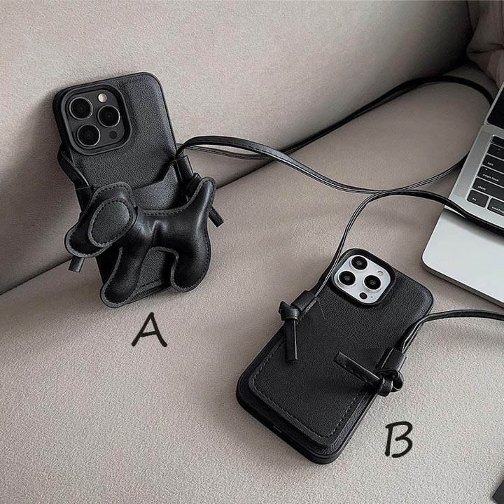 レーザー調 iPhoneケース カード入れ ポケット アイフォンケース ブラック 黒 おしゃれ 犬 