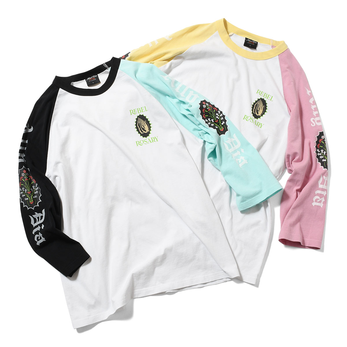 樂天商城 - Ally＆Dia アリーアンドダイア ラグランスリーブ Tシャツ 山嵐 半袖 ストリート ヒップホップ ラッパー ダンサー アメカジ ワーク カジュアル フェス ロックバンド ブランド ROSARY 3/4 RAGLAN Tee AD26SU004