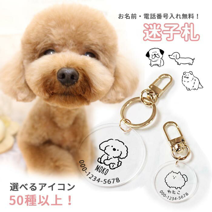迷子札 首輪 ネームタグ 名札 キーホルダー おしゃれ アクリル 名入れ ネーム入れ 名前入れ 文字入れ ポメラニアン トイプードル 柴犬 猫 犬 ペット プレゼント アクリル アクキー アクリルキーホルダー キーホルダー おしゃれ バッグ ペット ペットタグ ドッグタグのサムネイル